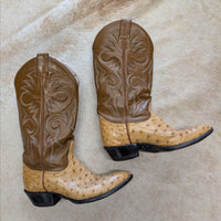Vintage 1980s Brown and Tan Ostrich Justin Cowboy Boots Size 6.5B