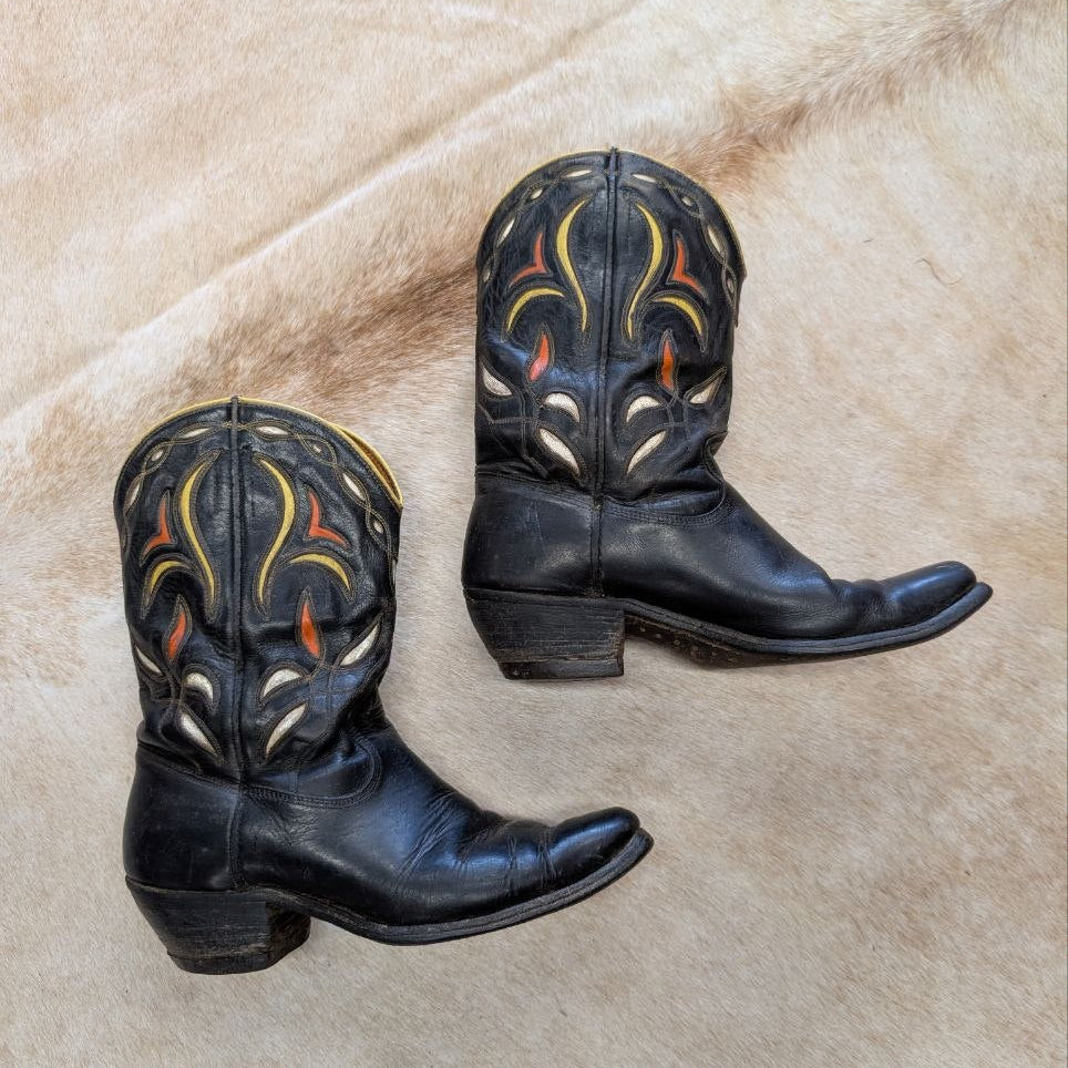 Vintage 1960s ACME Black Cowboy Boots Size 7.5