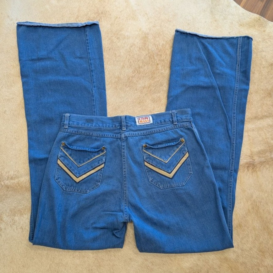 Blue 1970s Flare Leg Disco Jeans Size 36