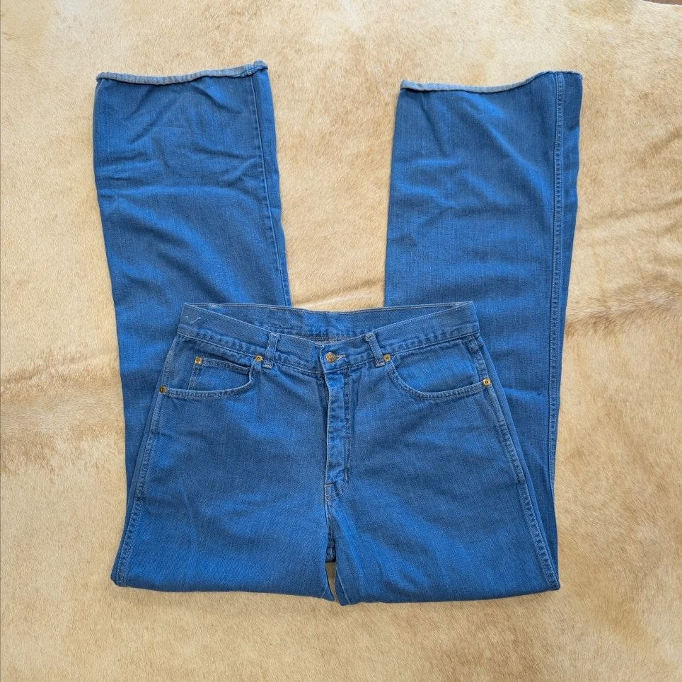 Blue 1970s Flare Leg Disco Jeans Size 36