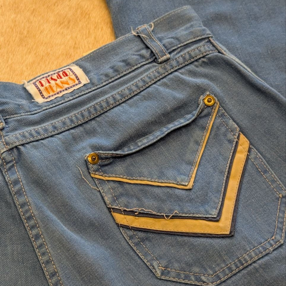 Blue 1970s Flare Leg Disco Jeans Size 36