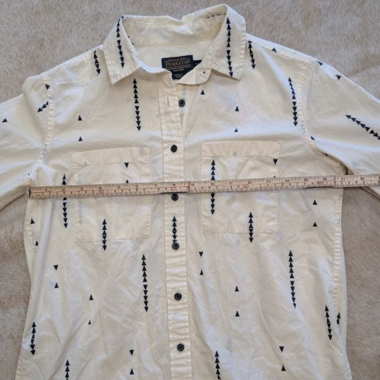Cream Pendleton Button Down Shirt With Navy Blue Details Size XXS (Fits like a S)