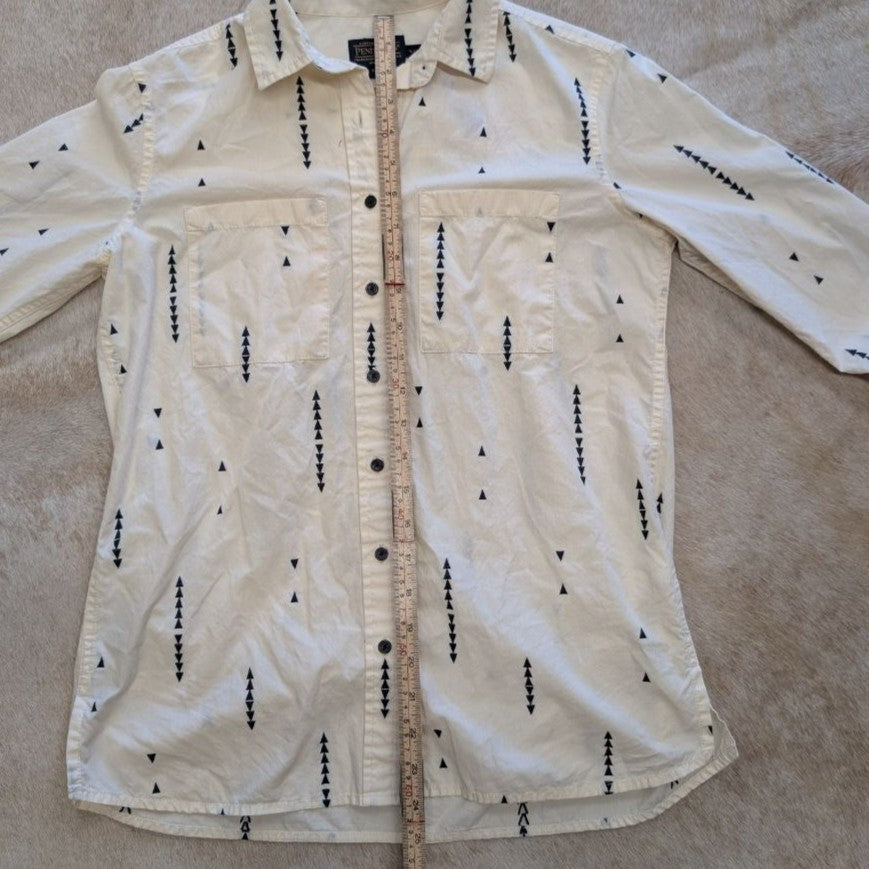 Cream Pendleton Button Down Shirt With Navy Blue Details Size XXS (Fits like a S)