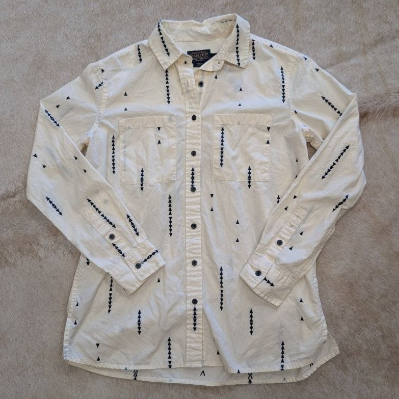 Cream Pendleton Button Down Shirt With Navy Blue Details Size XXS (Fits like a S)