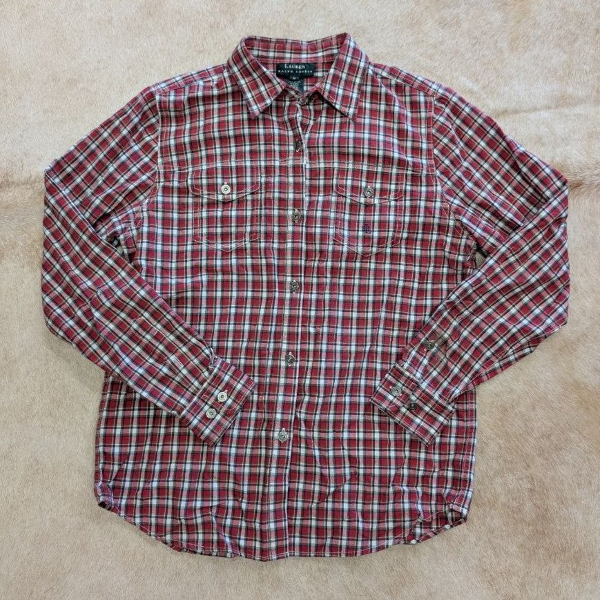 Red And Green Plaid Lauren Ralph Lauren Button Down Shirt Size M