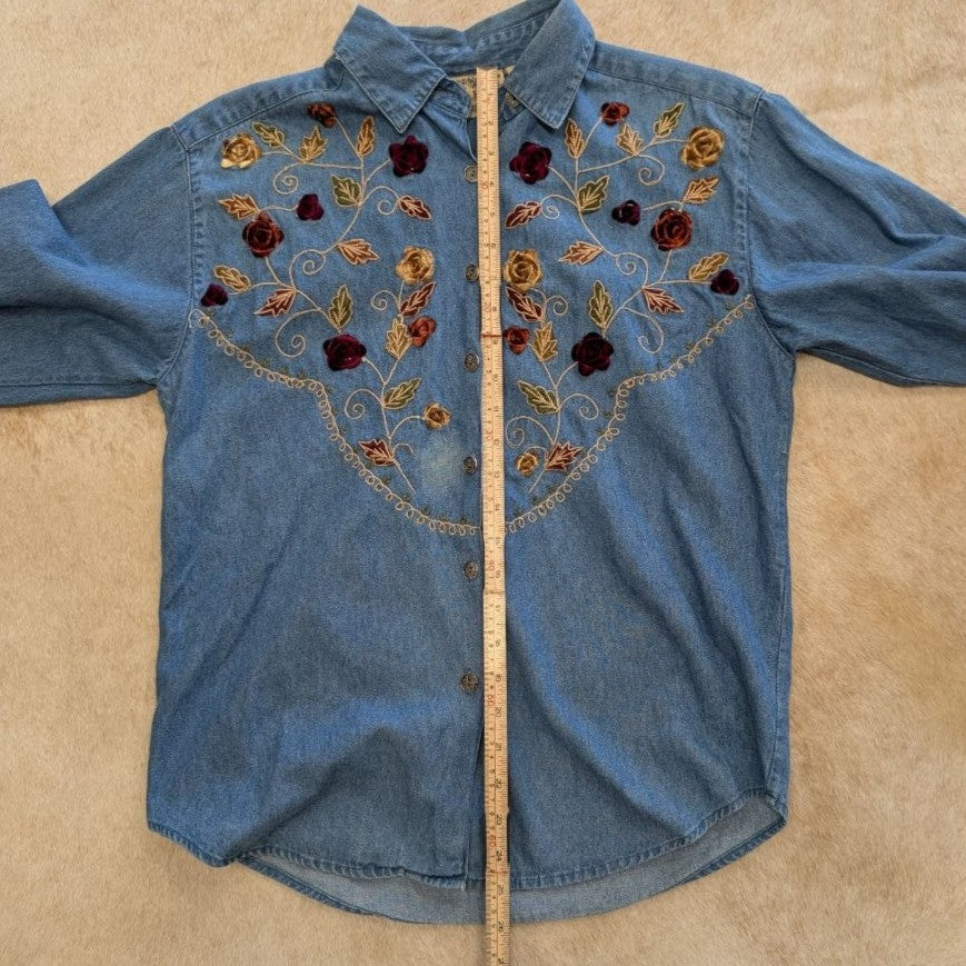 Vintage 1990s Tantrum Denim Embroidered Shirt Size S
