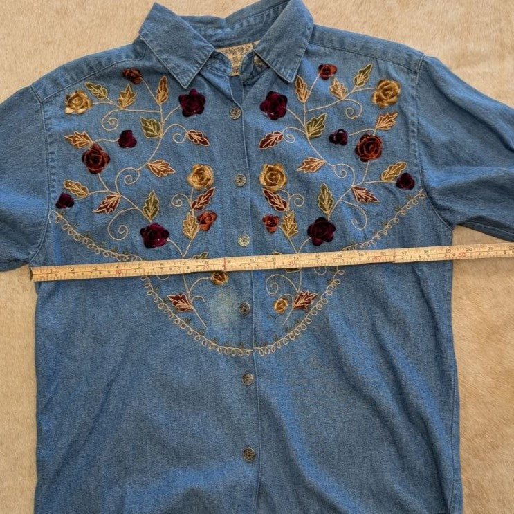 Vintage 1990s Tantrum Denim Embroidered Shirt Size S