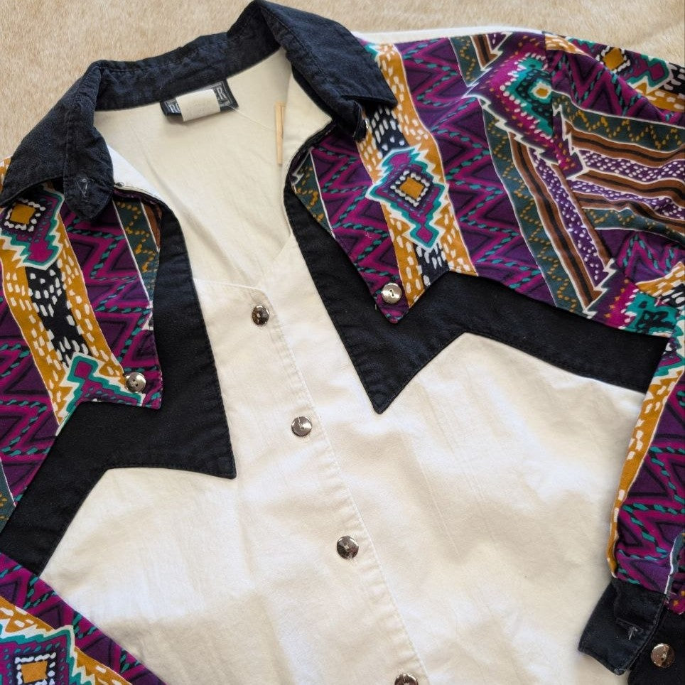 Vintage 1990s Geometric Print Rough Rider Button Down Shirt Size M