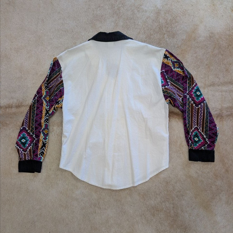 Vintage 1990s Geometric Print Rough Rider Button Down Shirt Size M