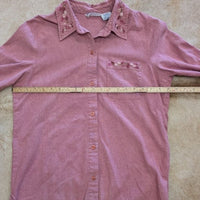 Vintage 1990s Blair Pink Embroidered Button Down Shirt Size M
