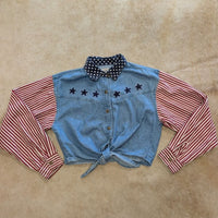 Vintage 1990s Quizz Jeans Patriotic Cropped Shirt Size L