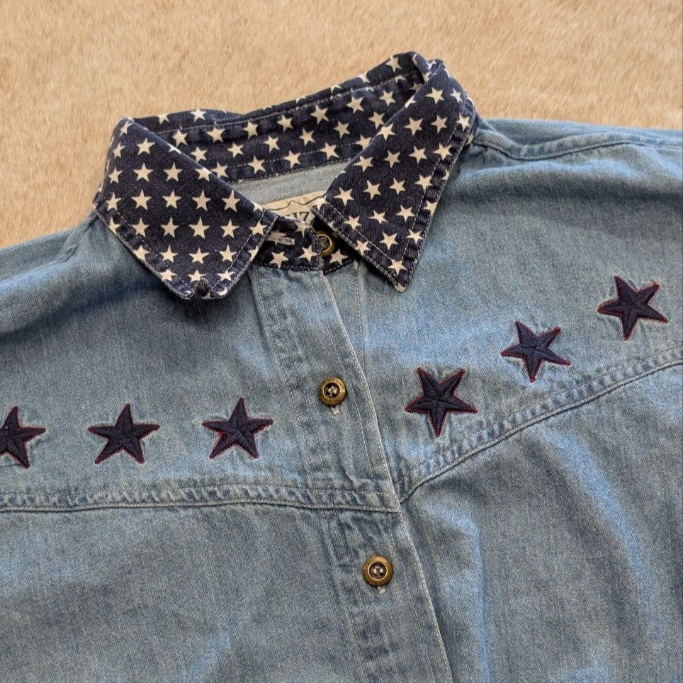 Vintage 1990s Quizz Jeans Patriotic Cropped Shirt Size L