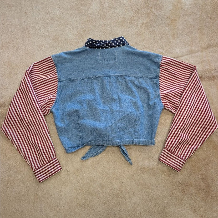 Vintage 1990s Quizz Jeans Patriotic Cropped Shirt Size L