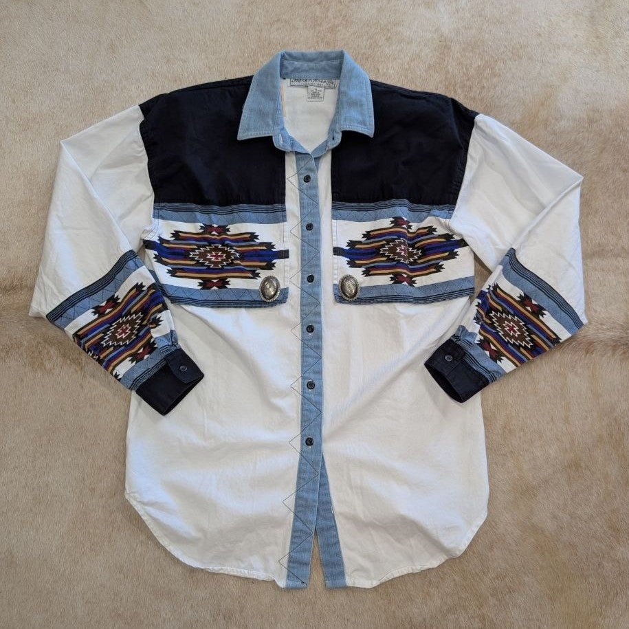 Vintage 1990s Adobe Rose Southwestern Print Concho Button Down Shirt Size M