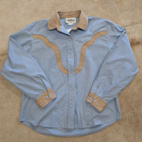 Vintage 1980s Son Angelo Baby Blue and Tan Button Down Shirt Size M