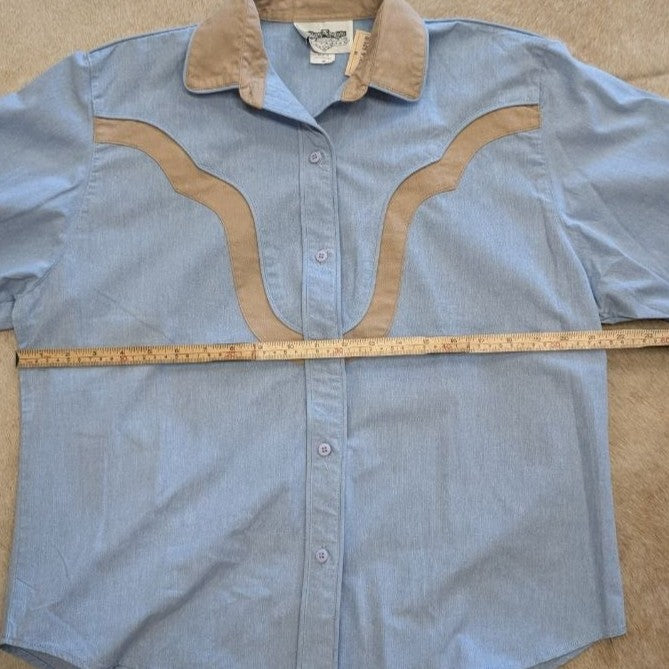 Vintage 1980s Son Angelo Baby Blue and Tan Button Down Shirt Size M