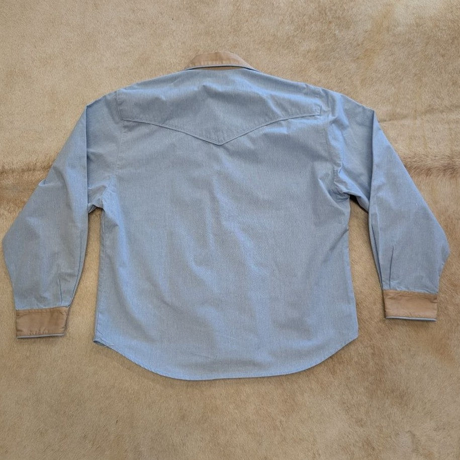 Vintage 1980s Son Angelo Baby Blue and Tan Button Down Shirt Size M