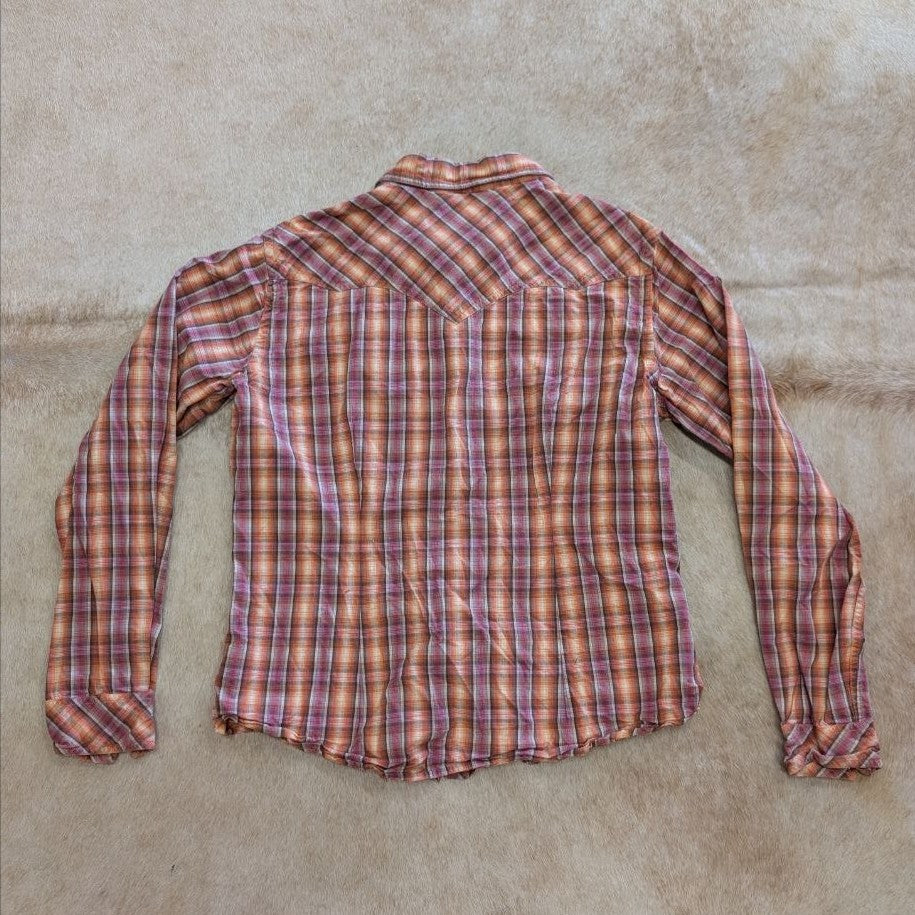 Plaid Panhandle Slim Pearl Snap Rhinestone Button Down Shirt Size L