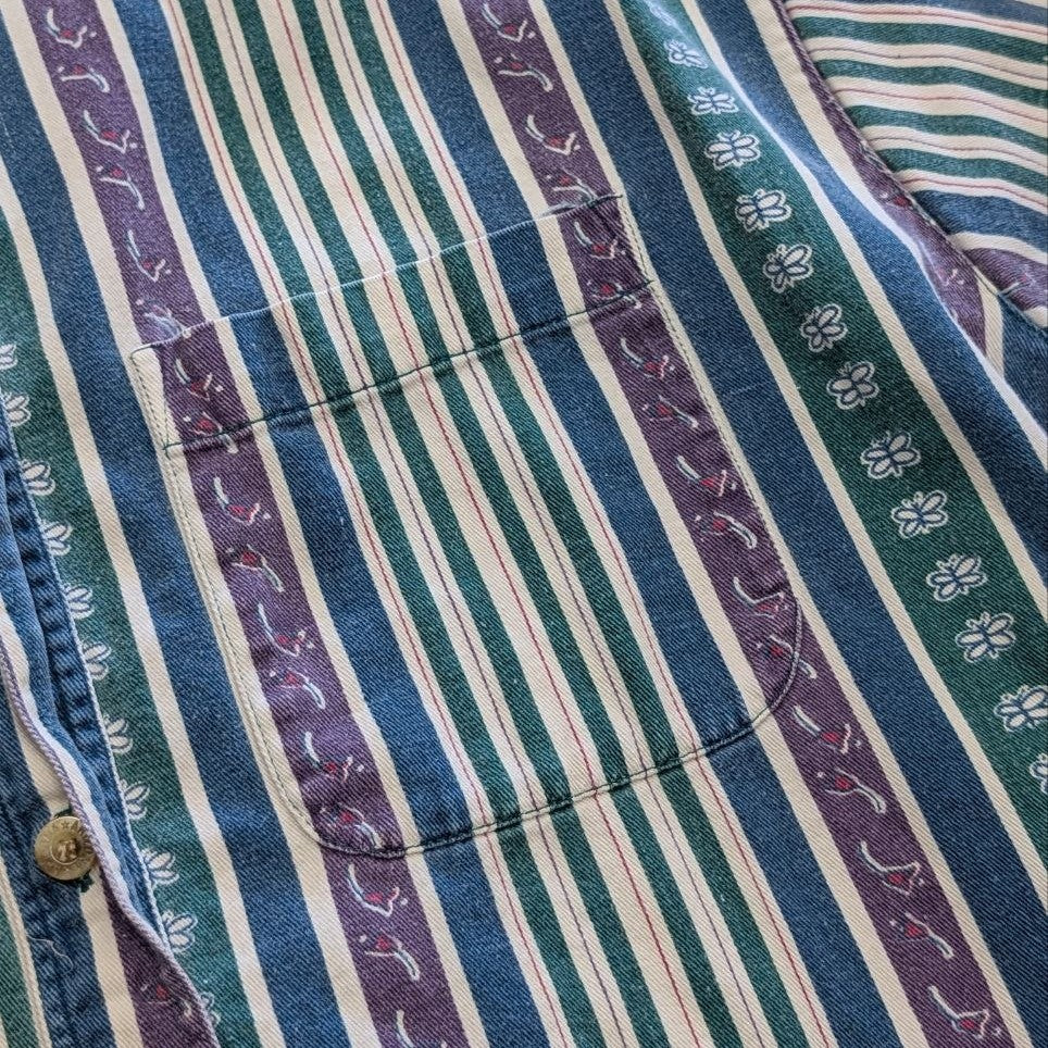 Vintage 1990s Green and Purple Arizona Jean Company Button Down Shirt Size XL
