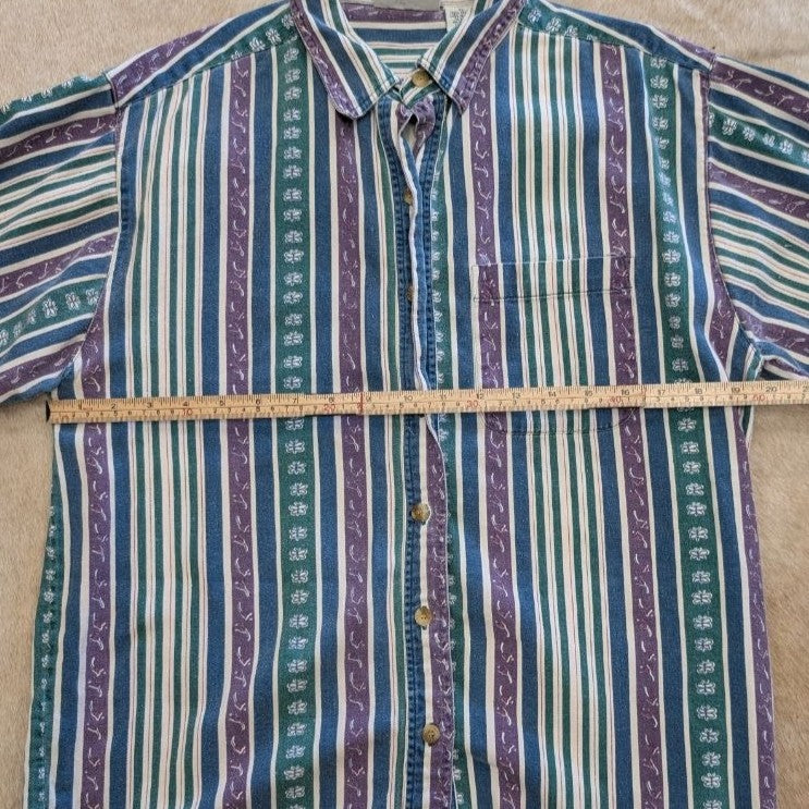 Vintage 1990s Green and Purple Arizona Jean Company Button Down Shirt Size XL