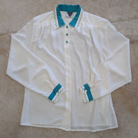 Vintage 1980s Jacques Vert White and Turquoise Button Down Shirt Size XL