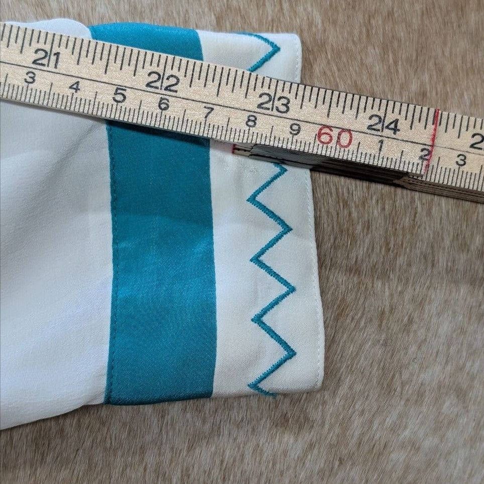 Vintage 1980s Jacques Vert White and Turquoise Button Down Shirt Size XL