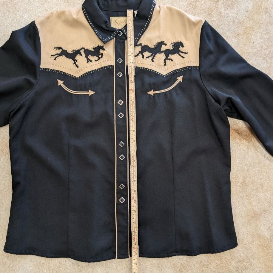 Scully Black and Tan Snap Button Horse Print Shirt Size XXL