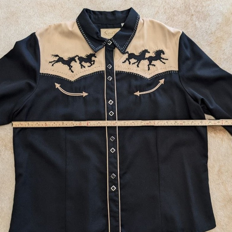 Scully Black and Tan Snap Button Horse Print Shirt Size XXL