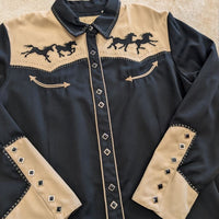 Scully Black and Tan Snap Button Horse Print Shirt Size XXL