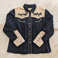 Scully Black and Tan Snap Button Horse Print Shirt Size XXL