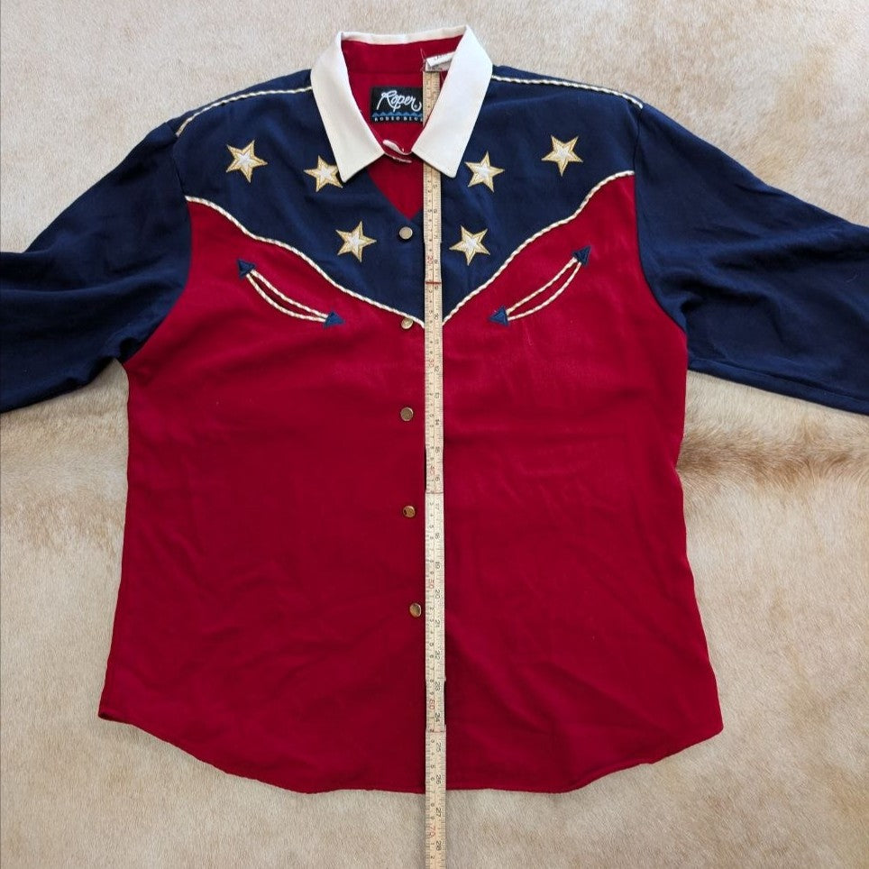 Vintage 1990s Roper Patriotic Western Button Down Shirt Size L