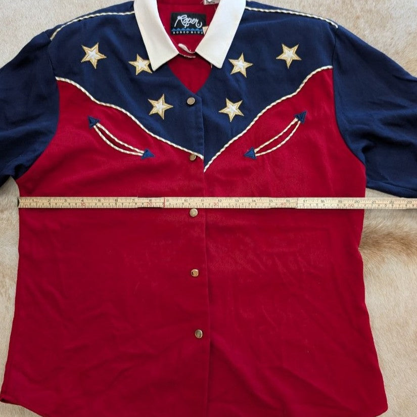 Vintage 1990s Roper Patriotic Western Button Down Shirt Size L