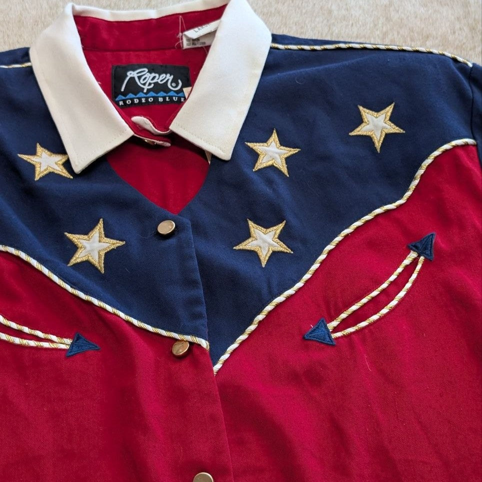 Vintage 1990s Roper Patriotic Western Button Down Shirt Size L