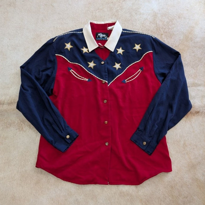 Vintage 1990s Roper Patriotic Western Button Down Shirt Size L