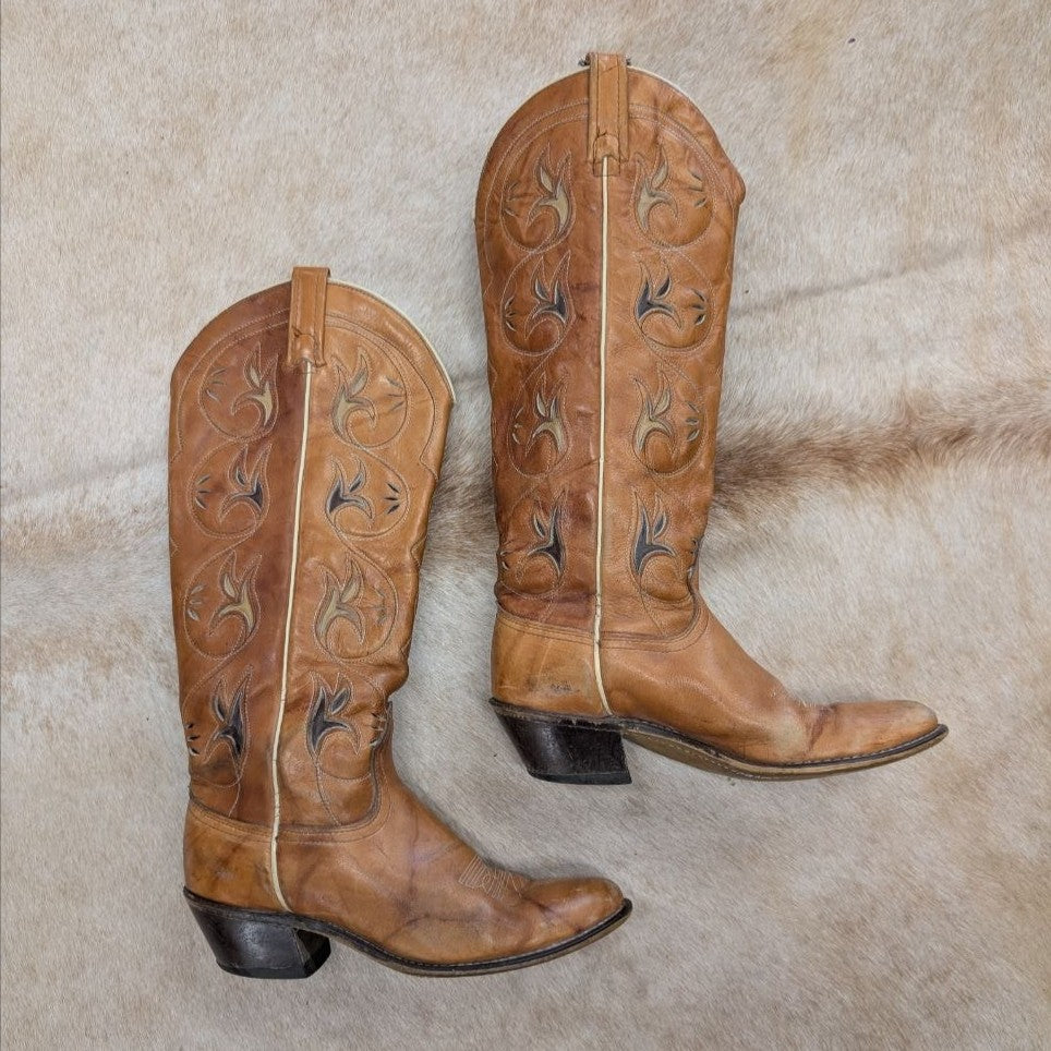 Vintage 1970s ACME Tan Cowboy Boots Size 7