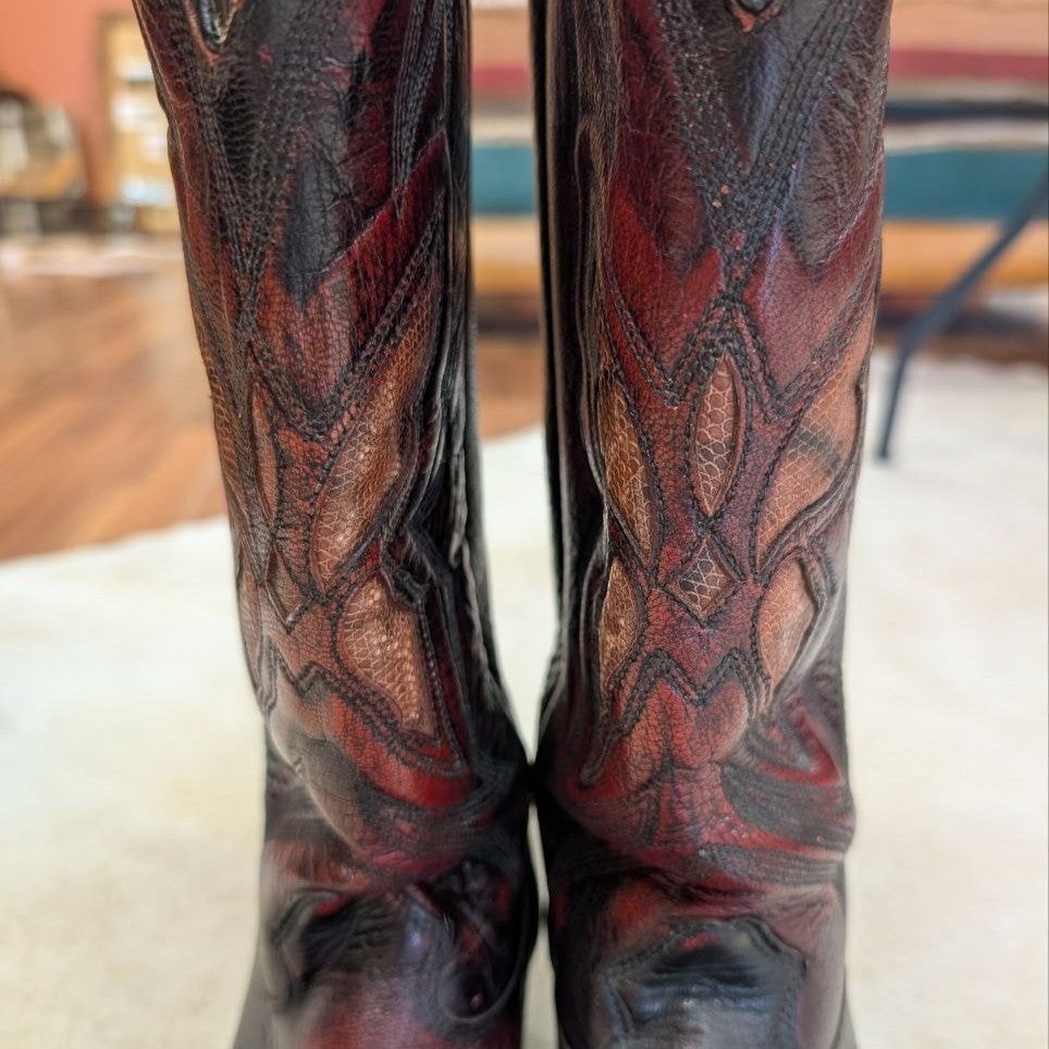 Vintage 1970s Imperial Oxblood and Snakeskin Cowboy Boots Size 10
