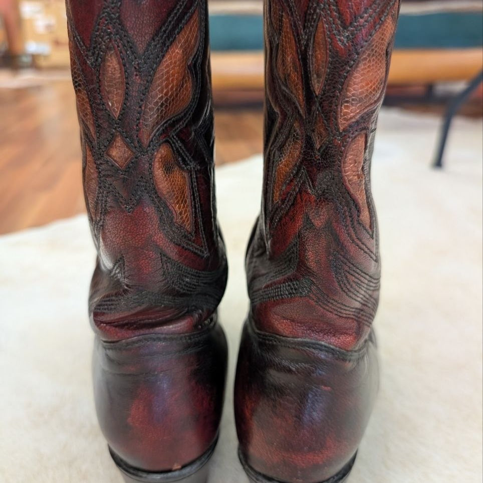 Vintage 1970s Imperial Oxblood and Snakeskin Cowboy Boots Size 10