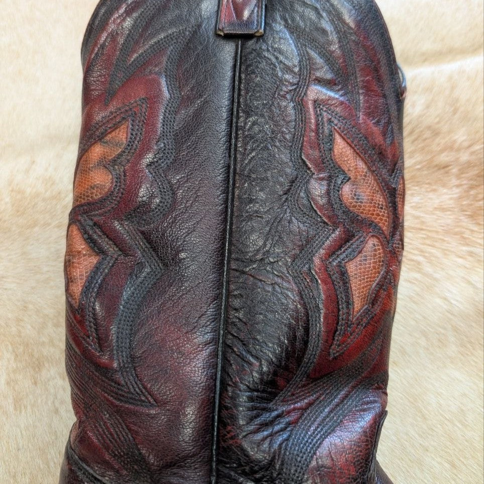Vintage 1970s Imperial Oxblood and Snakeskin Cowboy Boots Size 10