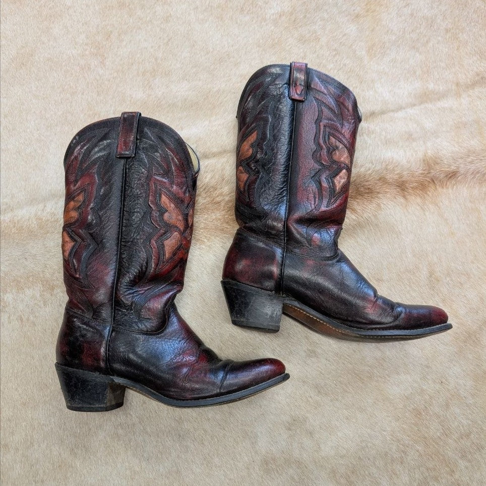 Vintage 1970s Imperial Oxblood and Snakeskin Cowboy Boots Size 10