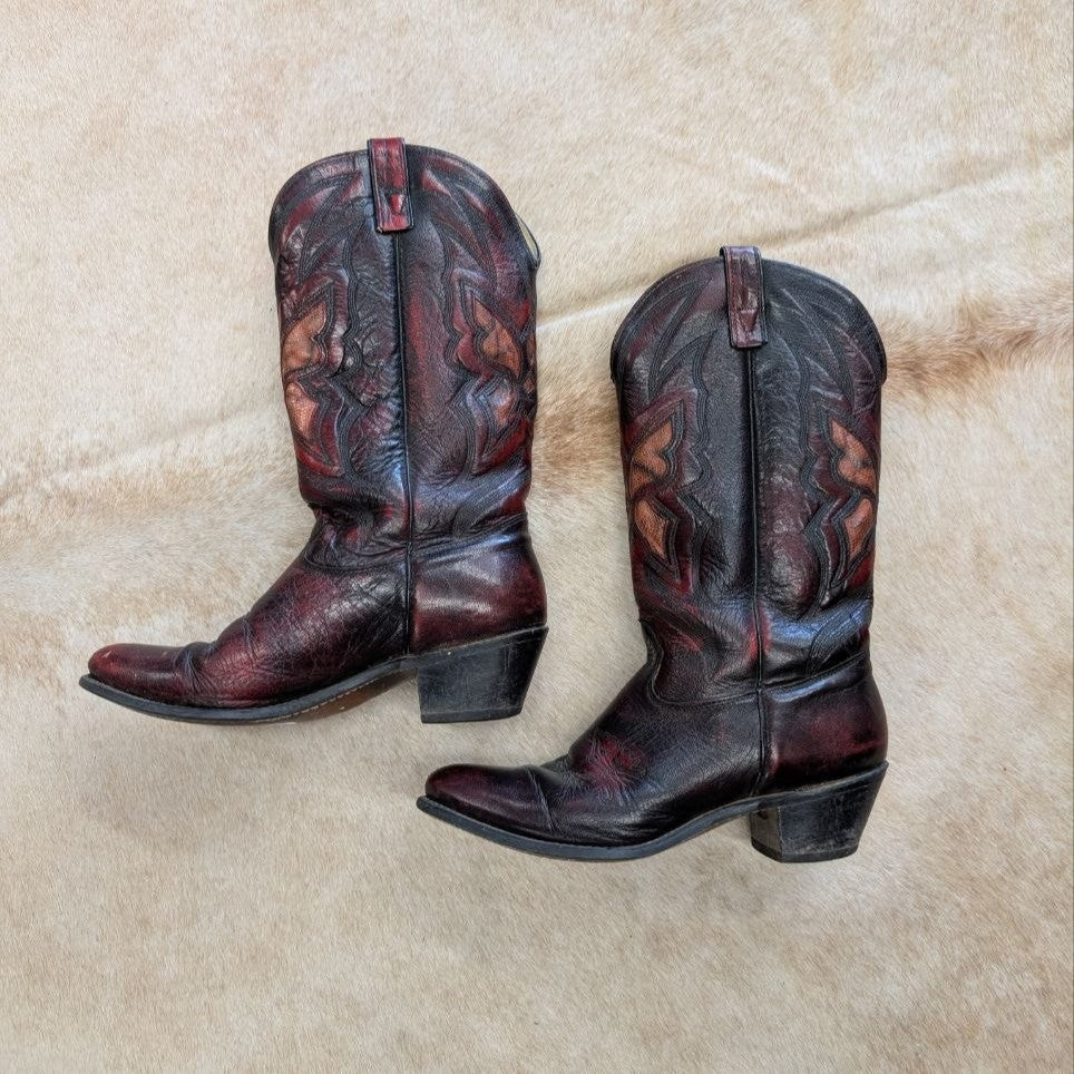 Vintage 1970s Imperial Oxblood and Snakeskin Cowboy Boots Size 10