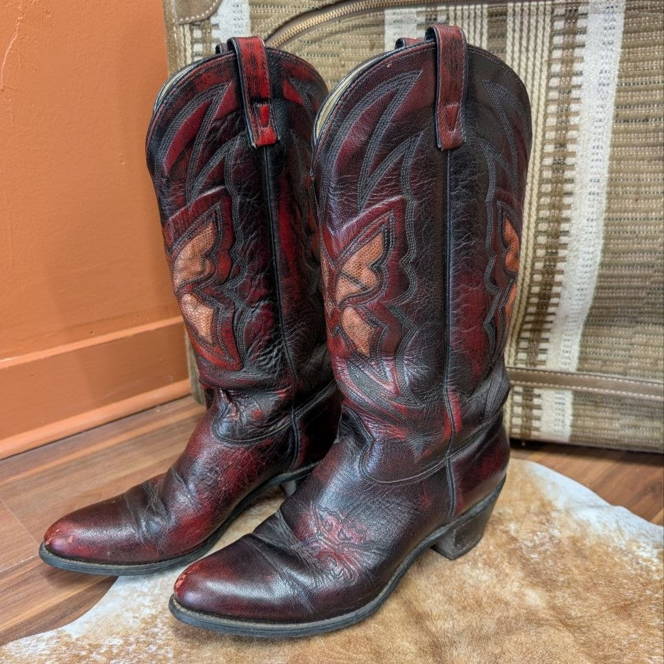 Vintage 1970s Imperial Oxblood and Snakeskin Cowboy Boots Size 10